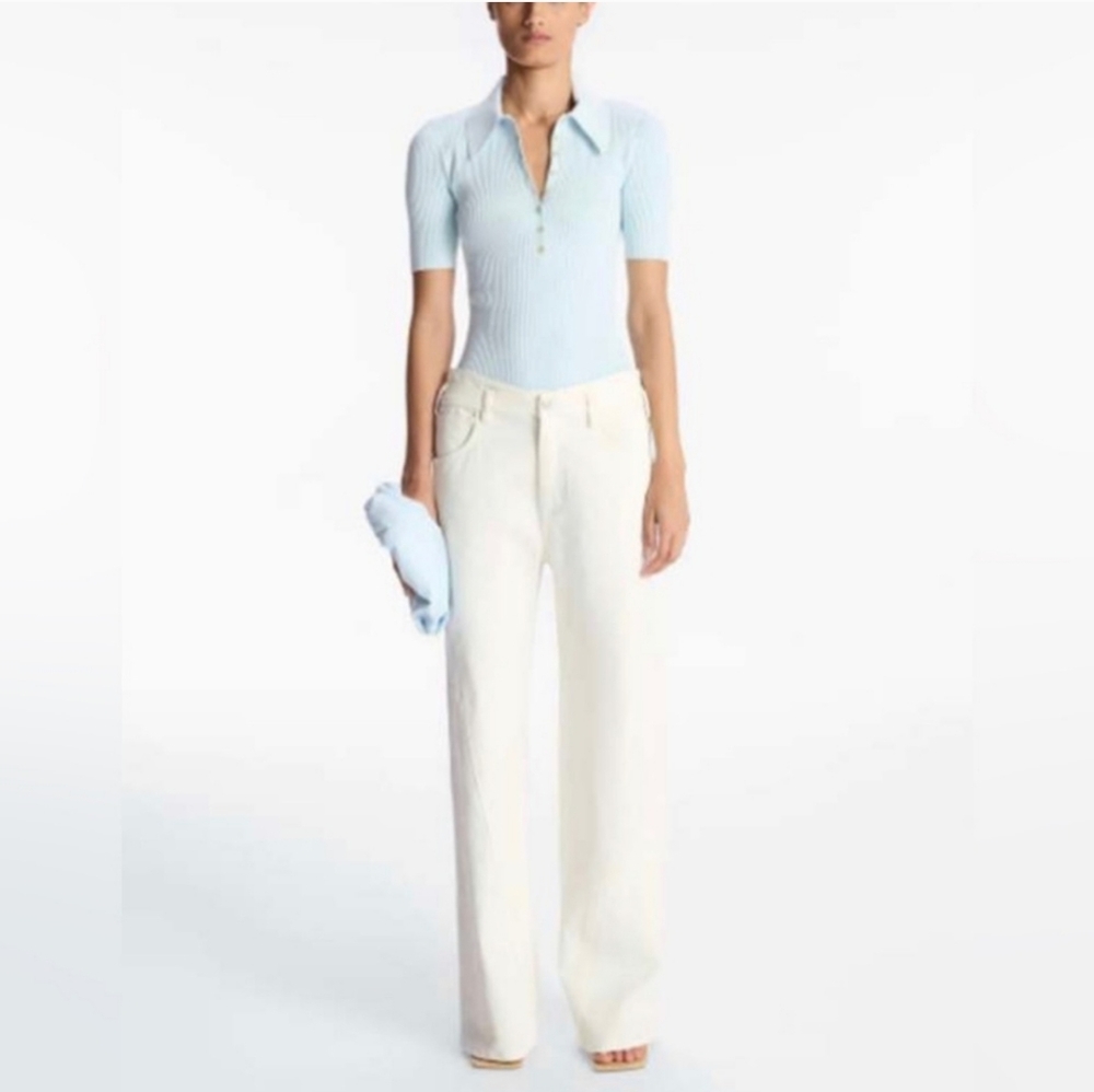 A.L.C. Pale Blue Ribbed Short Sleeve Polo Bodysuit - Picture 10 of 10